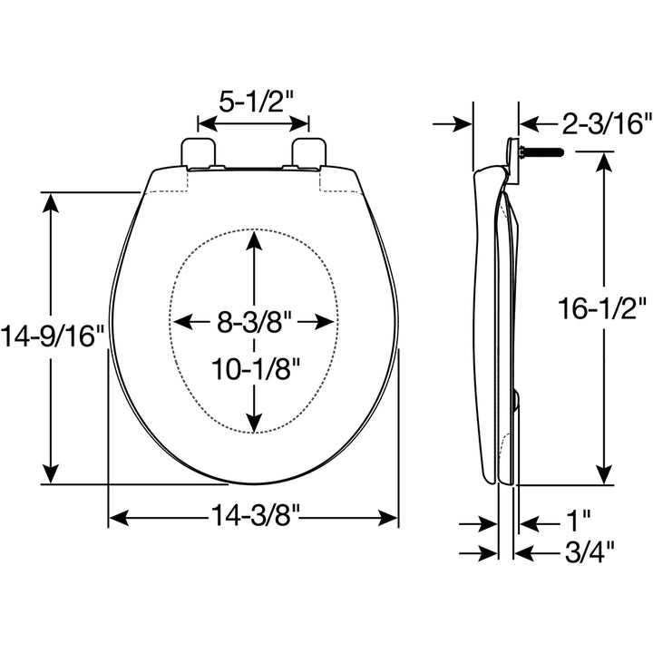 1100/100E2 Bemis Kennan™ Plastic Toilet Seat Featuring Stay·Tite® Seat Fastening System™, Whisper·Close®, and Super·Grip® Bumpers