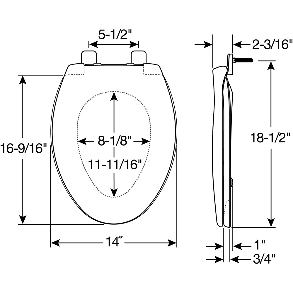 1100/100E2 Bemis Kennan™ Plastic Toilet Seat Featuring Stay·Tite® Seat Fastening System™, Whisper·Close®, and Super·Grip® Bumpers