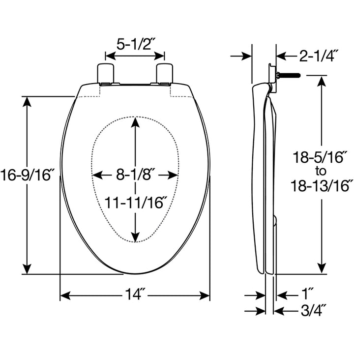 1200E4CT Conceal Trapway Installation Bemis Affinity® Elongated Plastic Toilet Seat White featuring Top·Tite® Hinges with Stay·Tite® Seat Fastening System™, Whisper·Close®, Easy·Clean®, Precision·Fit®, and Super·Grip® Bumpers