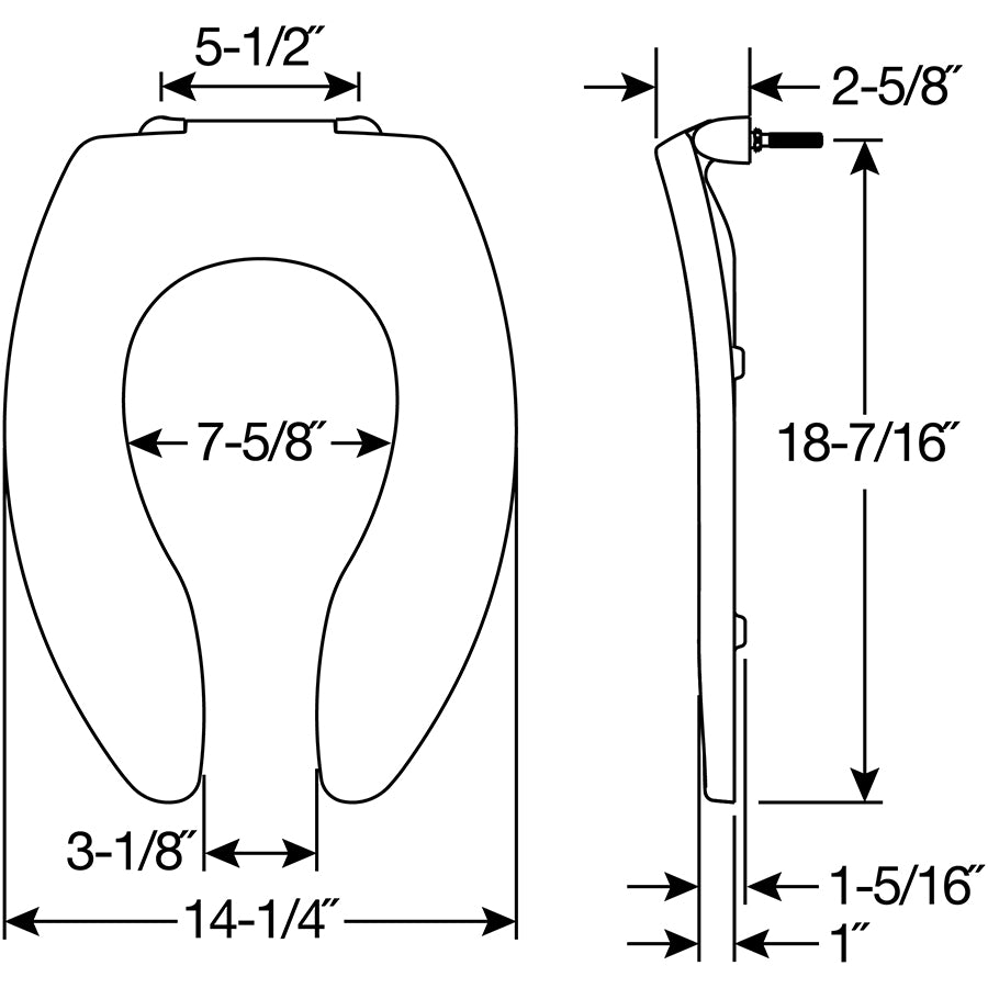 1655CT/SSCT Bemis Plastic Open Front Less Cover Toilet Seat Featuring Stay·Tite® Commercial Fastening System™