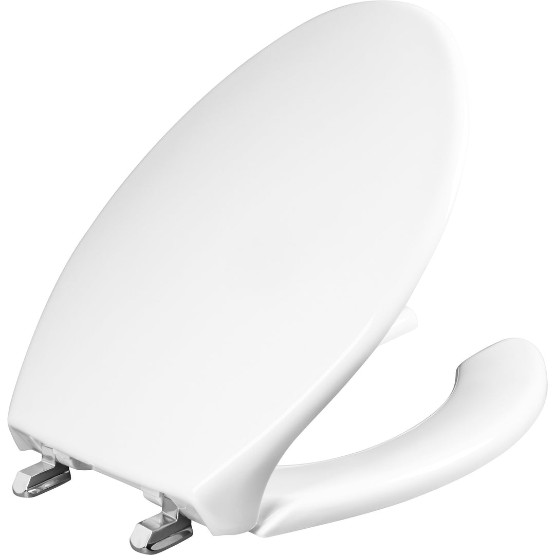 1950SSTDG Bemis Elongated Commercial Plastic Open Front With Cover Toilet Seat with Self-Sustaining Stainless Steel Hinges in White Featuring Stay·Tite® Commercial Fastening System™ and DuraGuard®
