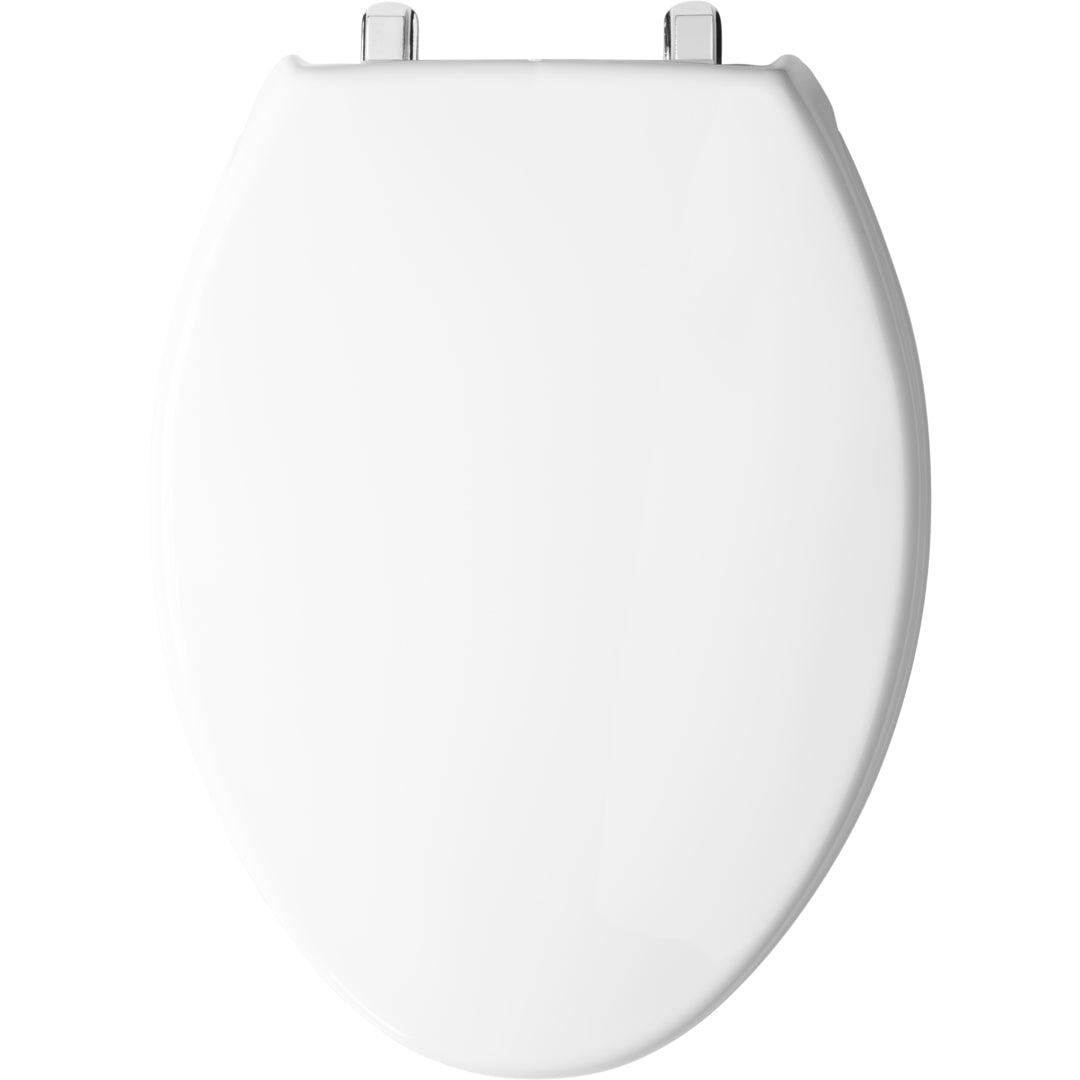 1950SSTDG Bemis Elongated Commercial Plastic Open Front With Cover Toilet Seat with Self-Sustaining Stainless Steel Hinges in White Featuring Stay·Tite® Commercial Fastening System™ and DuraGuard®