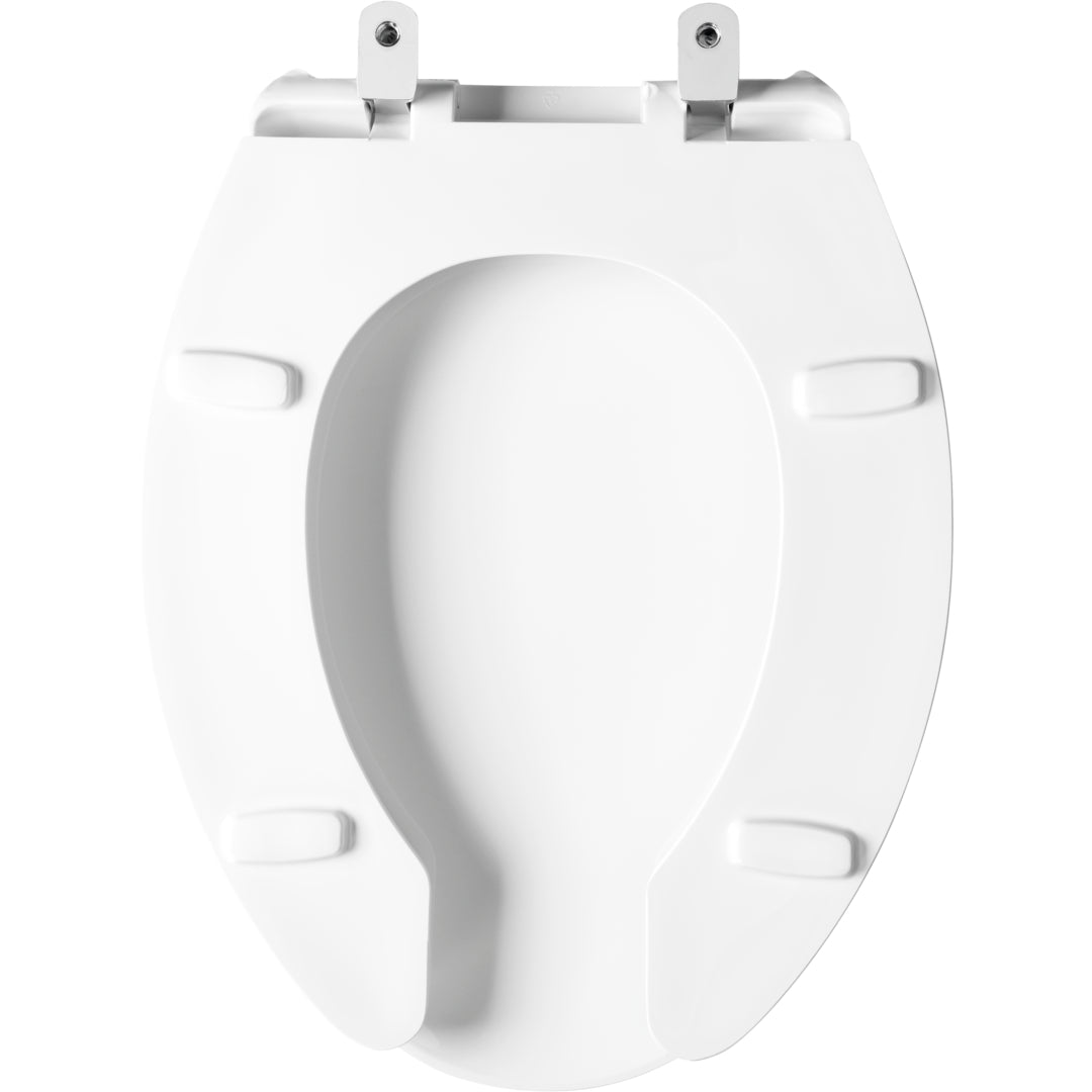 1950SSTDG Bemis Elongated Commercial Plastic Open Front With Cover Toilet Seat with Self-Sustaining Stainless Steel Hinges in White Featuring Stay·Tite® Commercial Fastening System™ and DuraGuard®
