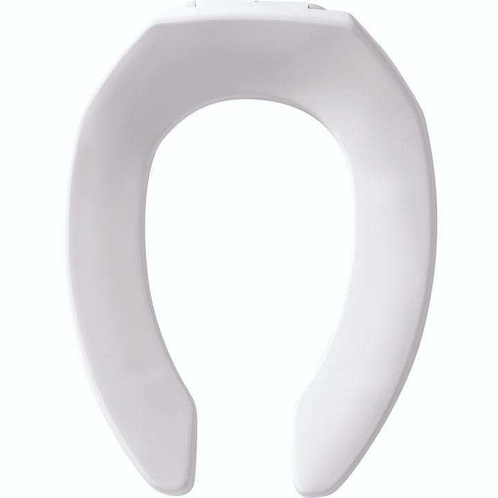 1955SSTFR Bemis Elongated Open Front Less Cover Commercial Plastic Toilet Seat in White with Stay·Tite® Commercial Fastening System™ Self-Sustaining Check Hinges, DuraGuard® and Firepro™