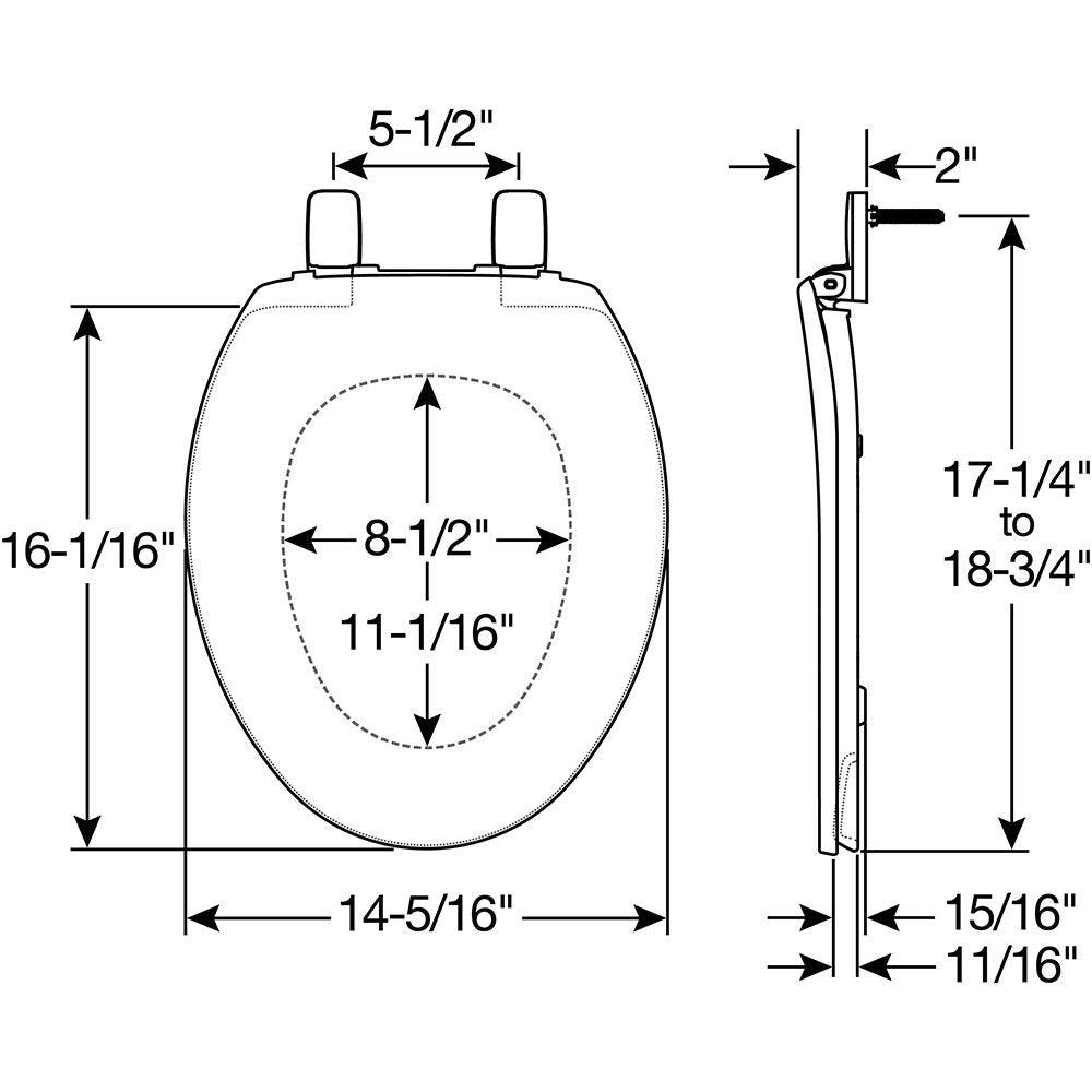 1UFITSL Bemis Universal Fit™ Plastic Universal White Featuring Stay·Tite® Seat Fastening System™ and Whisper·Close®