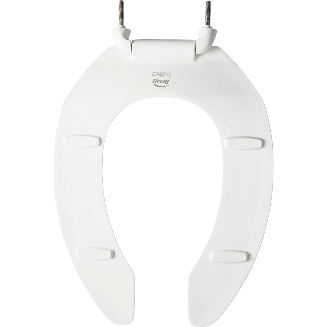 2155CT/SSCT Bemis Elongated Open Front Less Cover Commercial Plastic Toilet Seat in White with Stay·Tite® Commercial Fastening System™ and DuraGuard®