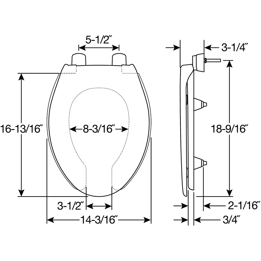 2L2150T Bemis Elongated Open Front With Cover Medic-Aid® 2" Lift Plastic Toilet Seat in White with Stay·Tite® Commercial Seat Fastening System™ , DuraGuard®, and Super·Grip Bumpers™