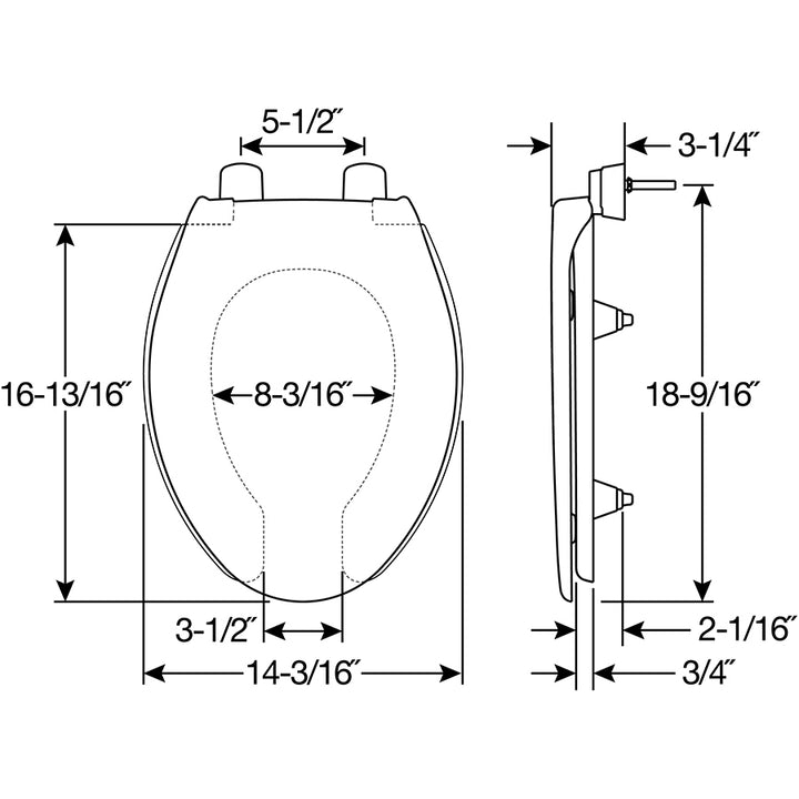 2L2150T Bemis Elongated Open Front With Cover Medic-Aid® 2" Lift Plastic Toilet Seat in White with Stay·Tite® Commercial Seat Fastening System™ , DuraGuard®, and Super·Grip Bumpers™