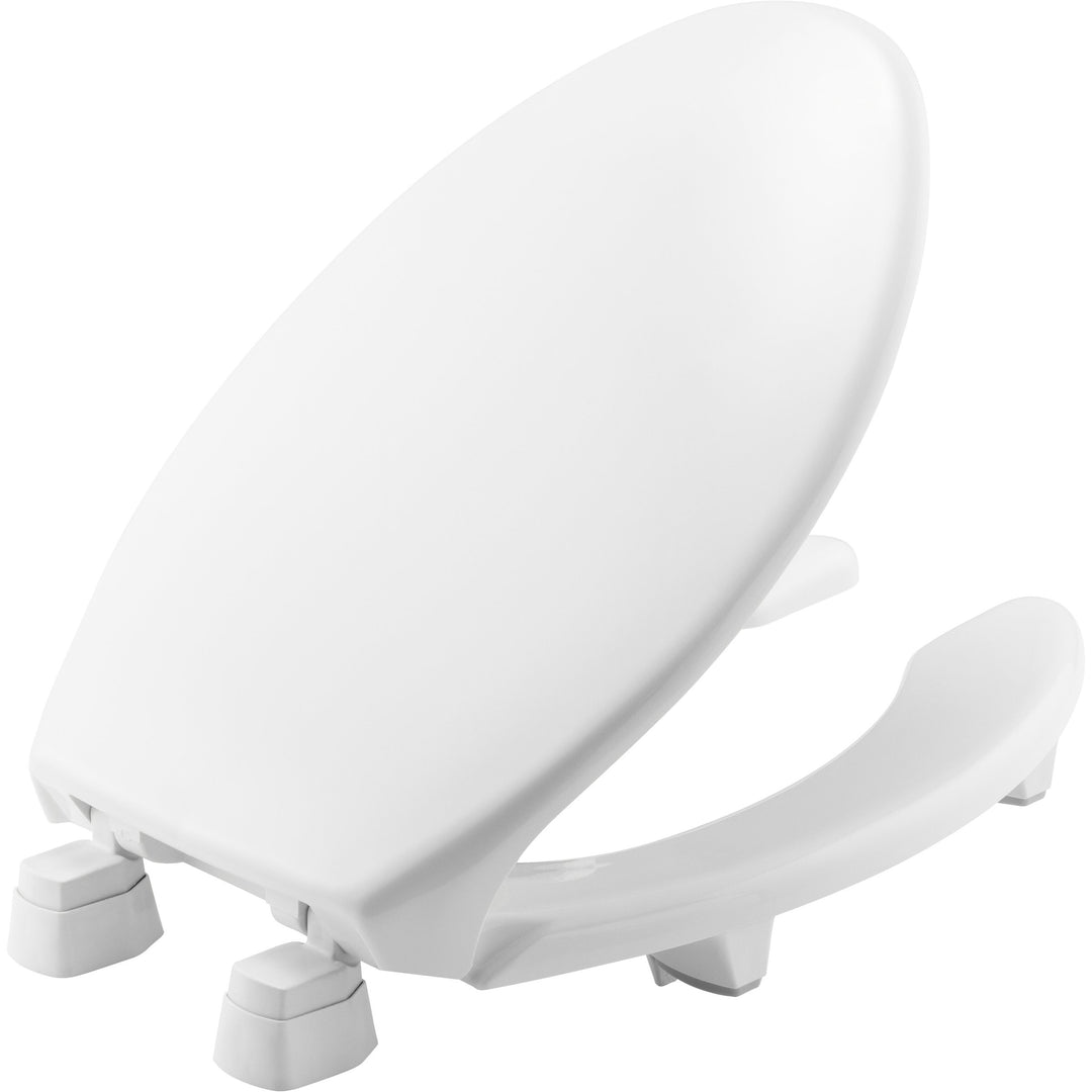 2L2150T Bemis Elongated Open Front With Cover Medic-Aid® 2" Lift Plastic Toilet Seat in White with Stay·Tite® Commercial Seat Fastening System™ , DuraGuard®, and Super·Grip Bumpers™