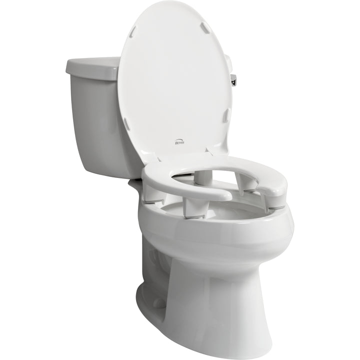 3L2150T Bemis Elongated Open Front With Cover Medic-Aid® Plastic Toilet Seat in White Featuring Stay·Tite® Commercial Seat Fastening System™, DuraGuard®, Super·Grip® Bumpers and 3-inch Lifts