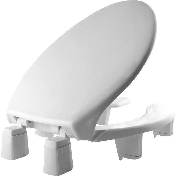 3L2150T Bemis Elongated Open Front With Cover Medic-Aid® Plastic Toilet Seat in White Featuring Stay·Tite® Commercial Seat Fastening System™, DuraGuard®, Super·Grip® Bumpers and 3-inch Lifts