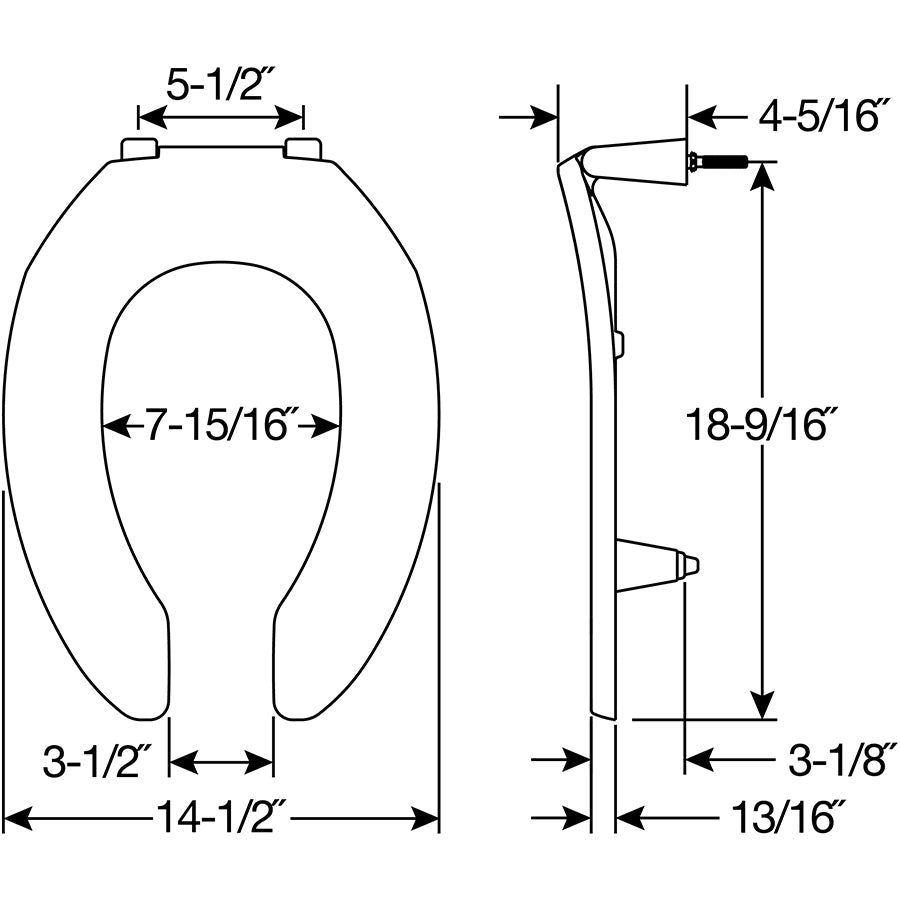 3L2155T Bemis Elongated Open Front Less Cover Medic-Aid® 3" Lift Plastic Toilet Seat in White with Stay·Tite® Commercial Fastening System™, DuraGuard®, and Super·Grip® Bumpers