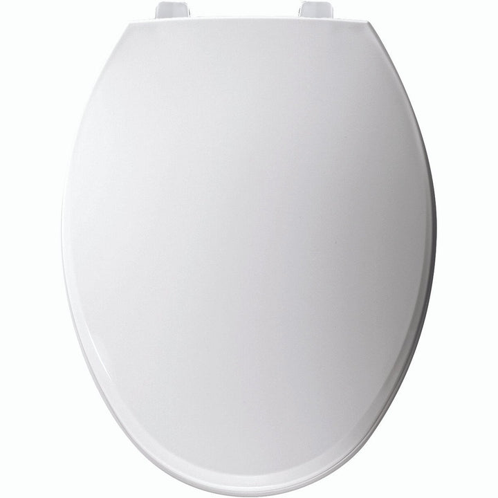 7650TDG Bemis Elongated Open Front With Cover Hospitality Plastic Toilet Seat in White with Stay·Tite® Commercial Fastening System™ and DuraGuard®