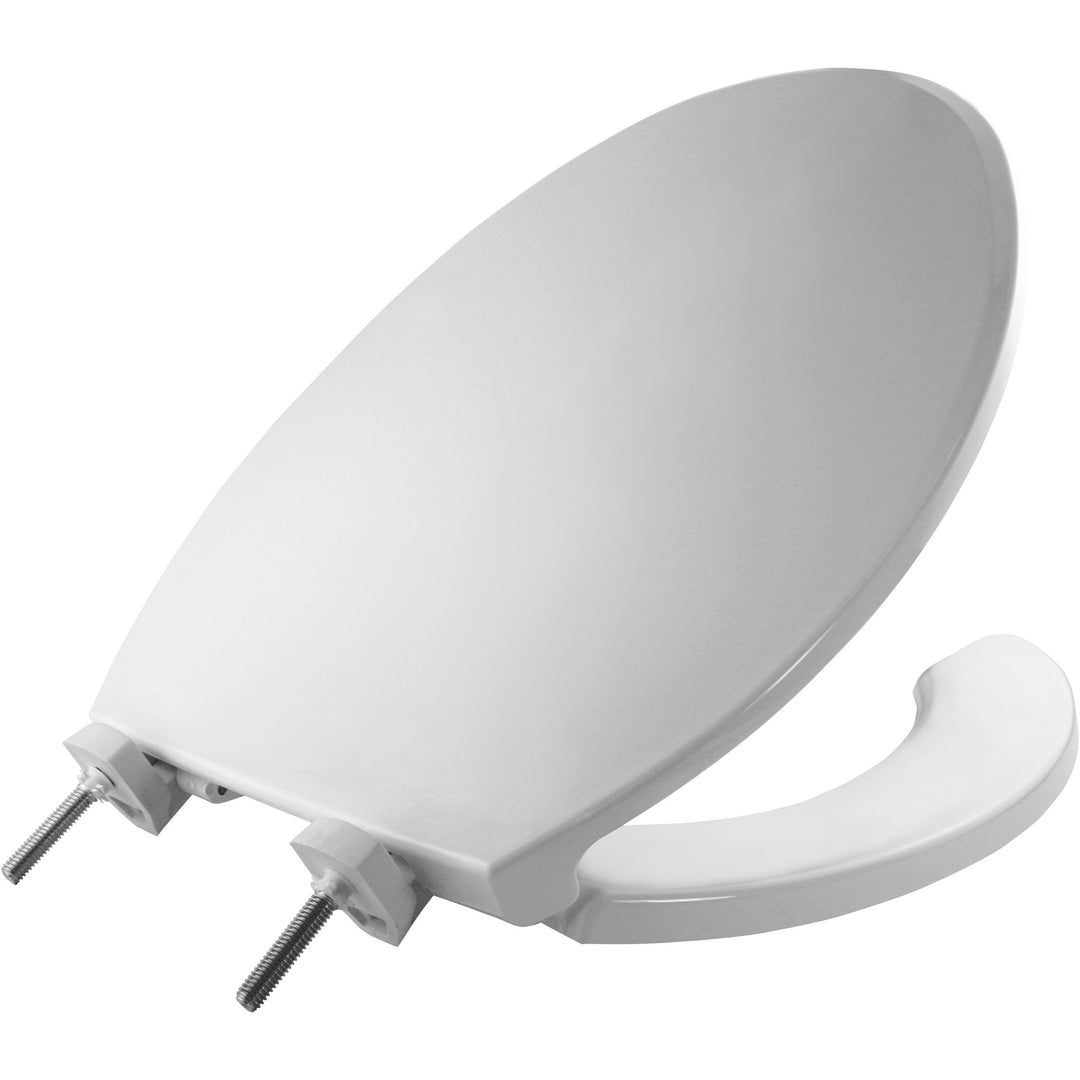 7650TDG Bemis Elongated Open Front With Cover Hospitality Plastic Toilet Seat in White with Stay·Tite® Commercial Fastening System™ and DuraGuard®
