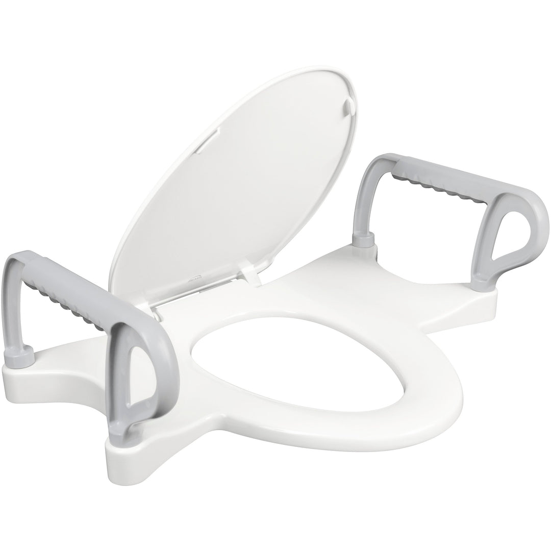 A8AS100 Bemis Independence Assist™ Standard Height Premium Toilet Seat with Support Arms Elongated/Round Plastic White Featuring Stay·Tite® Seat Fastening System™