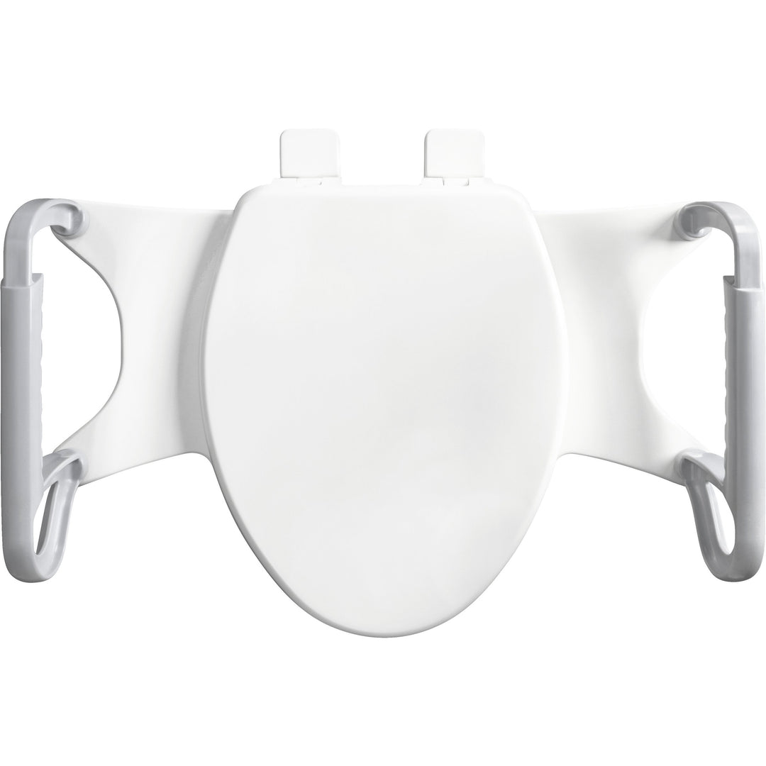 A8AS100 Bemis Independence Assist™ Standard Height Premium Toilet Seat with Support Arms Elongated/Round Plastic White Featuring Stay·Tite® Seat Fastening System™