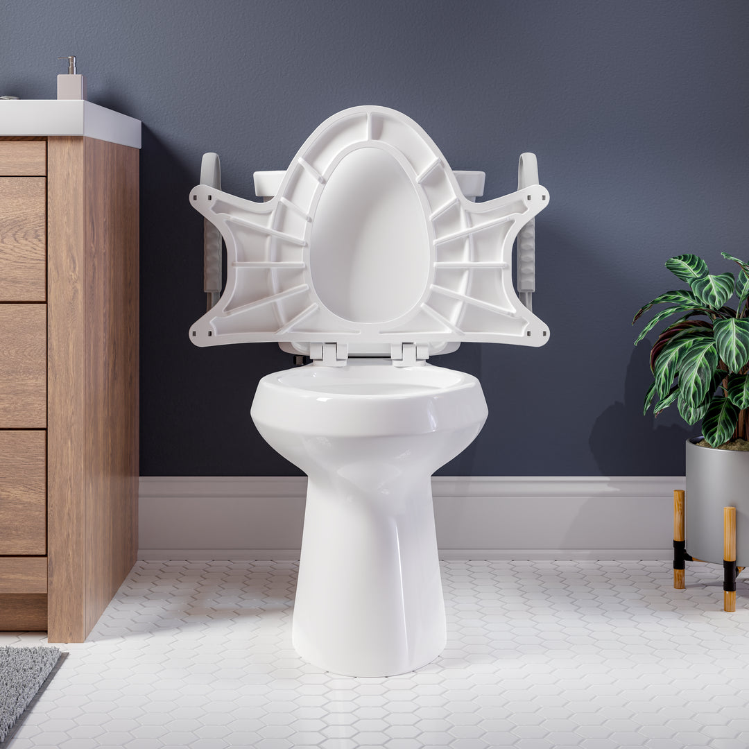 A8AS100 Bemis Independence Assist™ Standard Height Premium Toilet Seat with Support Arms Elongated/Round Plastic White Featuring Stay·Tite® Seat Fastening System™