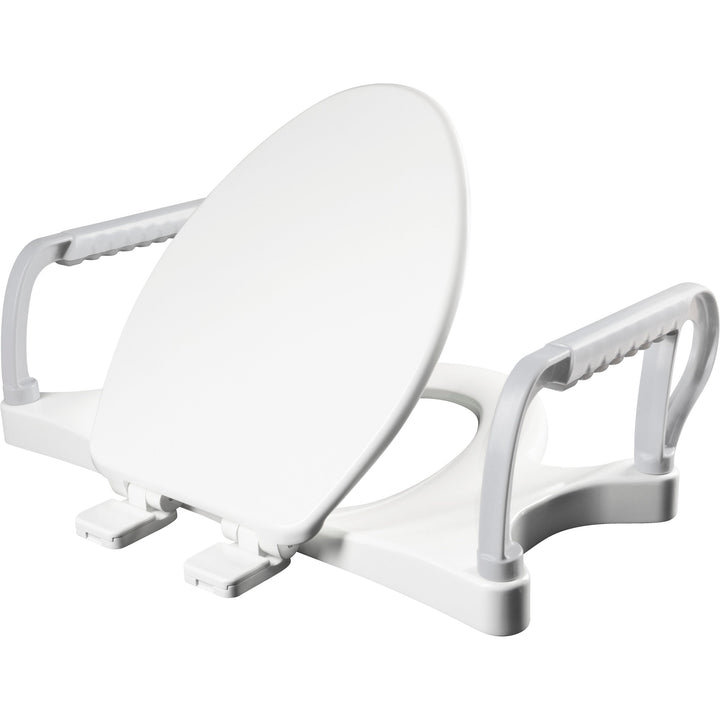 A8AS100 Bemis Independence Assist™ Standard Height Premium Toilet Seat with Support Arms Elongated/Round Plastic White Featuring Stay·Tite® Seat Fastening System™