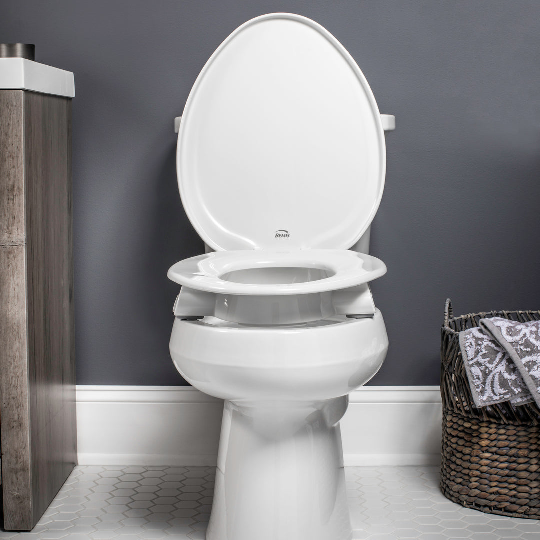 E/R85320TSS Bemis Independence Assurance® with Clean·Shield™ Plastic 3" Premium Raised Toilet Seat Featuring Stay·Tite® Commercial Fastening System™ and Super·Grip® Bumpers