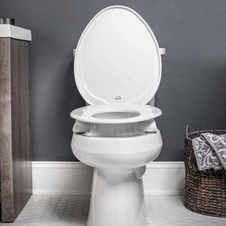 E/R85320TSS Bemis Independence Assurance® with Clean·Shield™ Plastic 3" Premium Raised Toilet Seat Featuring Stay·Tite® Commercial Fastening System™ and Super·Grip® Bumpers