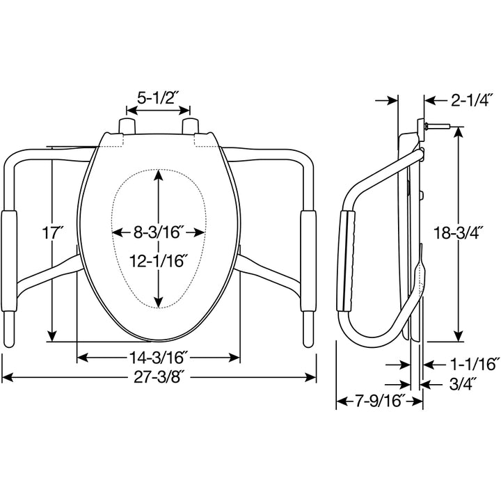 MA2100T Bemis Elongated Medic-Aid® Stainless Steel Safety Side Arms is a Plastic Toilet Seat in White with Stay·Tite® Commercial Seat Fastening System™ and DuraGuard®