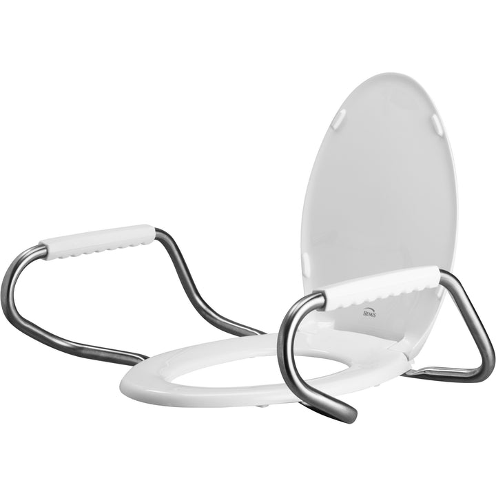 MA2100T Bemis Elongated Medic-Aid® Stainless Steel Safety Side Arms is a Plastic Toilet Seat in White with Stay·Tite® Commercial Seat Fastening System™ and DuraGuard®