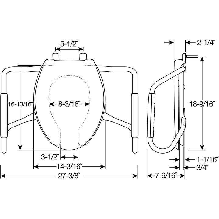 MA2150T Bemis Elongated Open Front Medic-Aid® Stainless Steel Safety Side Arms is a Plastic Toilet Seat in White Featuring Stay·Tite® Commercial Fastening System™ and DuraGuard®