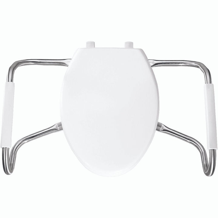 MA2150T Bemis Elongated Open Front Medic-Aid® Stainless Steel Safety Side Arms is a Plastic Toilet Seat in White Featuring Stay·Tite® Commercial Fastening System™ and DuraGuard®