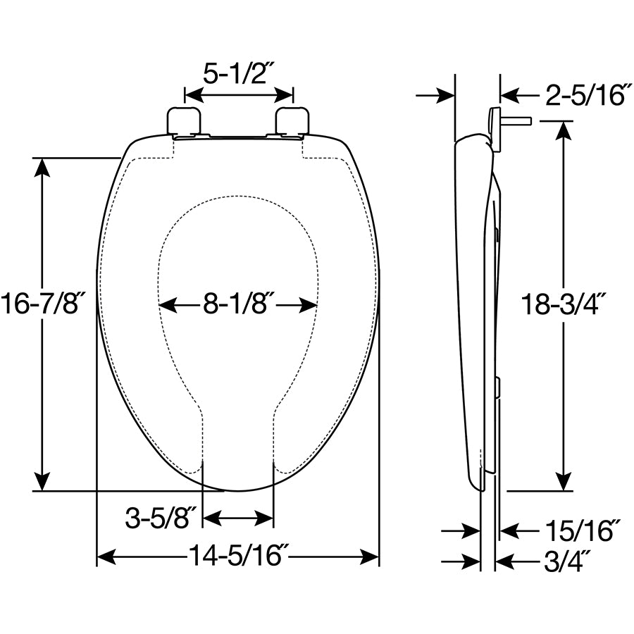 1250TTA Bemis Plastic Open Front with Cover Toilet Seat with Top·Tite® Hinges