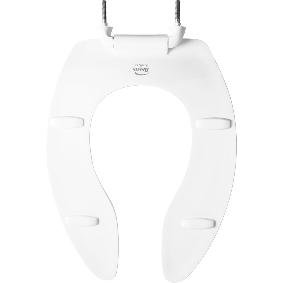 95CT/SSCT Olsonite Elongated Open Front Less Cover Commercial Plastic Toilet Seat in White with Stay·Tite® Commercial Fastening System™ and Check Hinges