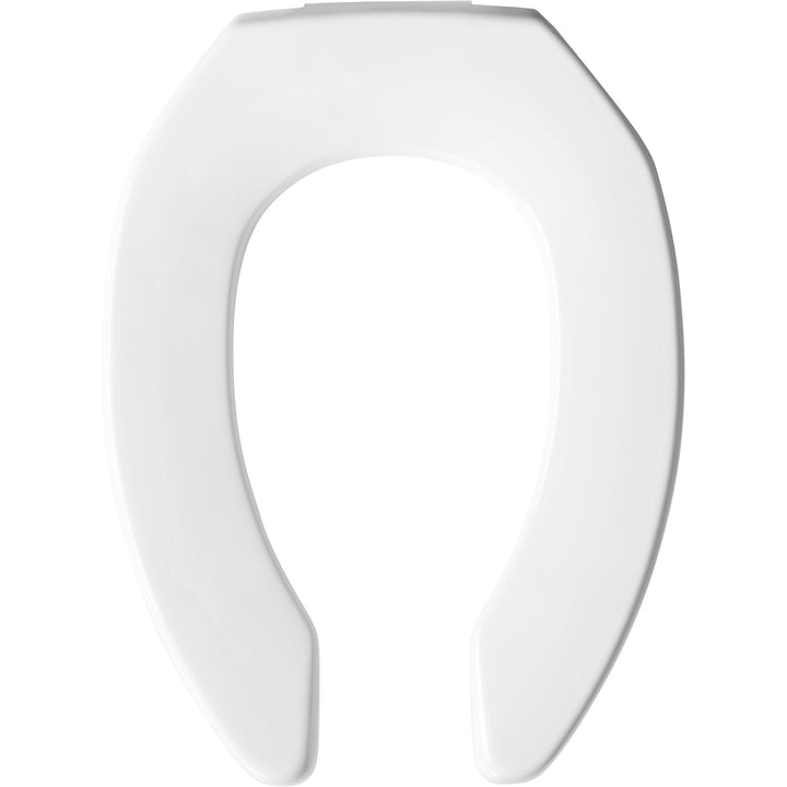 2L2155T Bemis Elongated Open Front Less Cover Medic-Aid® 2" Lift Plastic Toilet Seat in White with Stay·Tite® Commercial Seat Fastening System™, DuraGuard® and Super·Grip® Bumpers