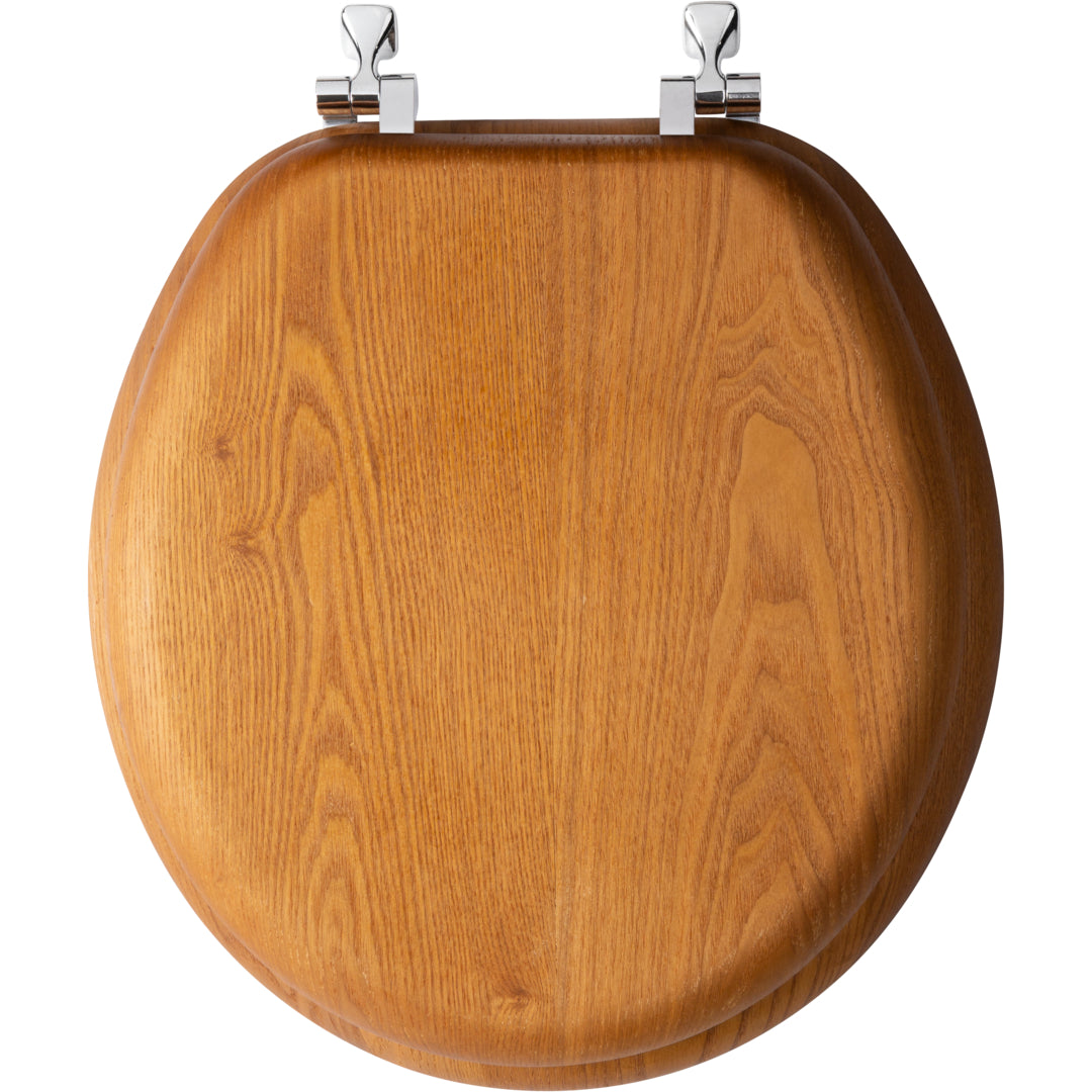 Elongated Closed Front Wood Toilet Seat in Natural Oak with Chrome