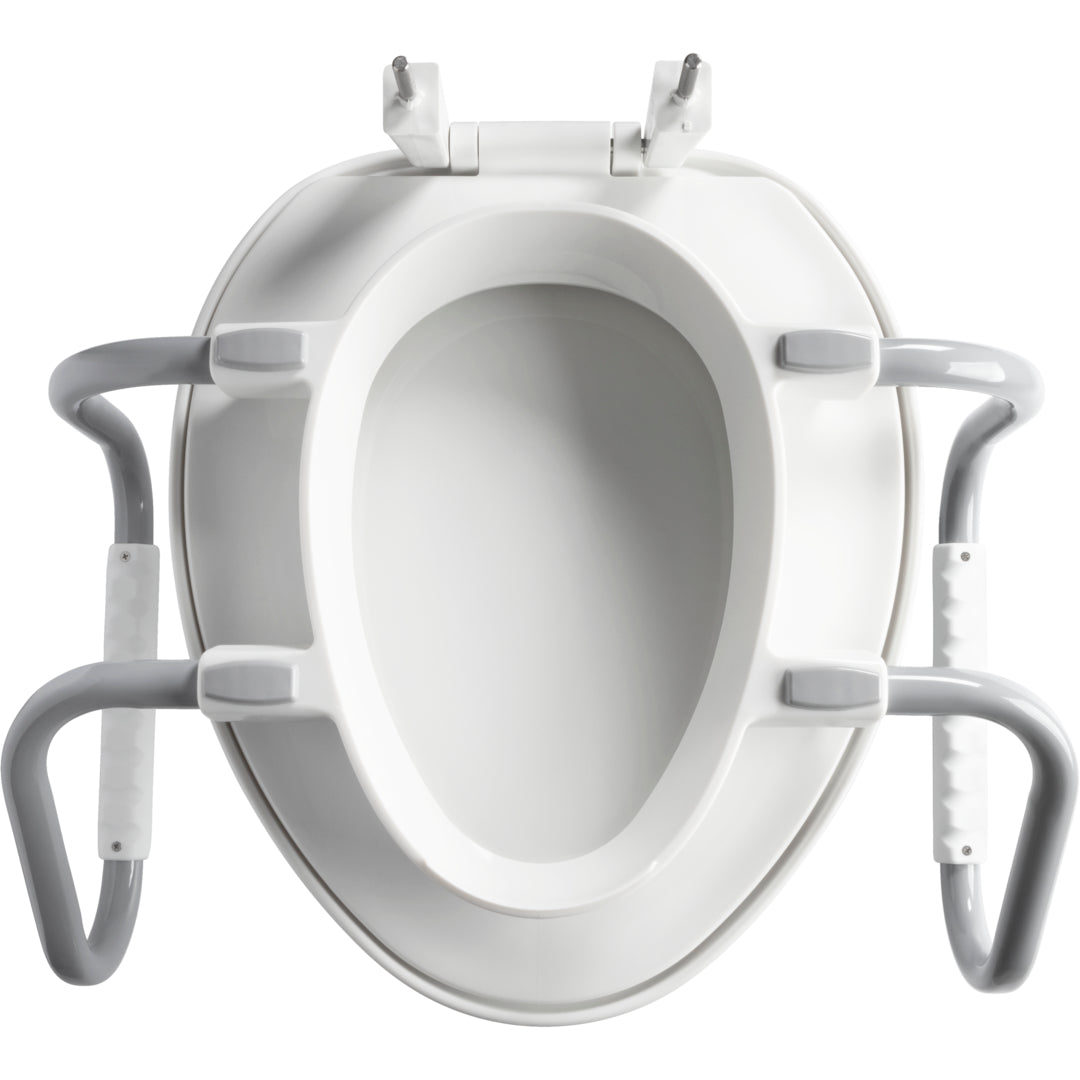 E/R85320H20 ARM Bemis Independence Assurance® with Clean·Shield™, Support Arms, and Personal Wash Bidet is a Plastic 3" Raised Toilet Seat Featuring Stay·Tite® Commercial Fastening System™ and Super·Grip® Bumpers