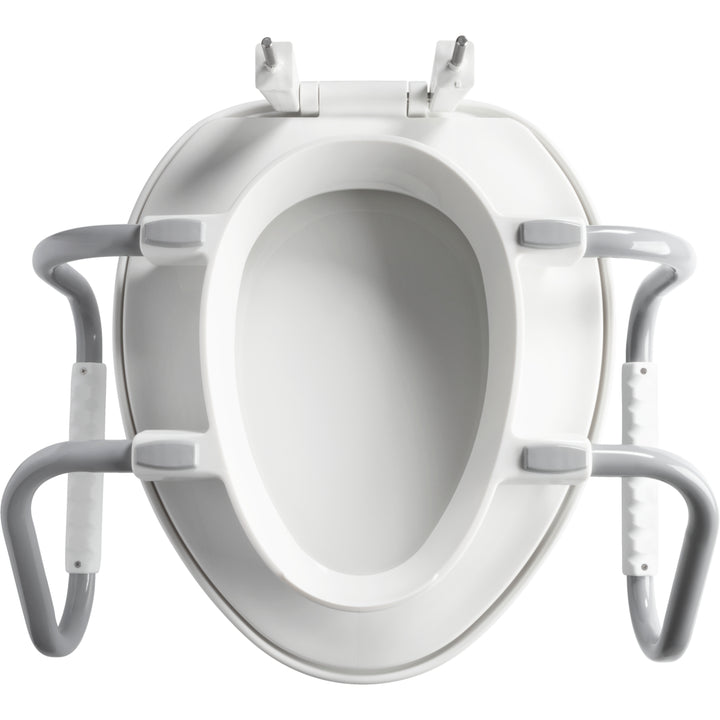 E/R85320H20 ARM Bemis Independence Assurance® with Clean·Shield™, Support Arms, and Personal Wash Bidet is a Plastic 3" Raised Toilet Seat Featuring Stay·Tite® Commercial Fastening System™ and Super·Grip® Bumpers